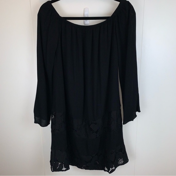 BCBGeneration NWOT Black Peasant Boho Dress Lace Panels Women's sz S - Picture 9 of 12